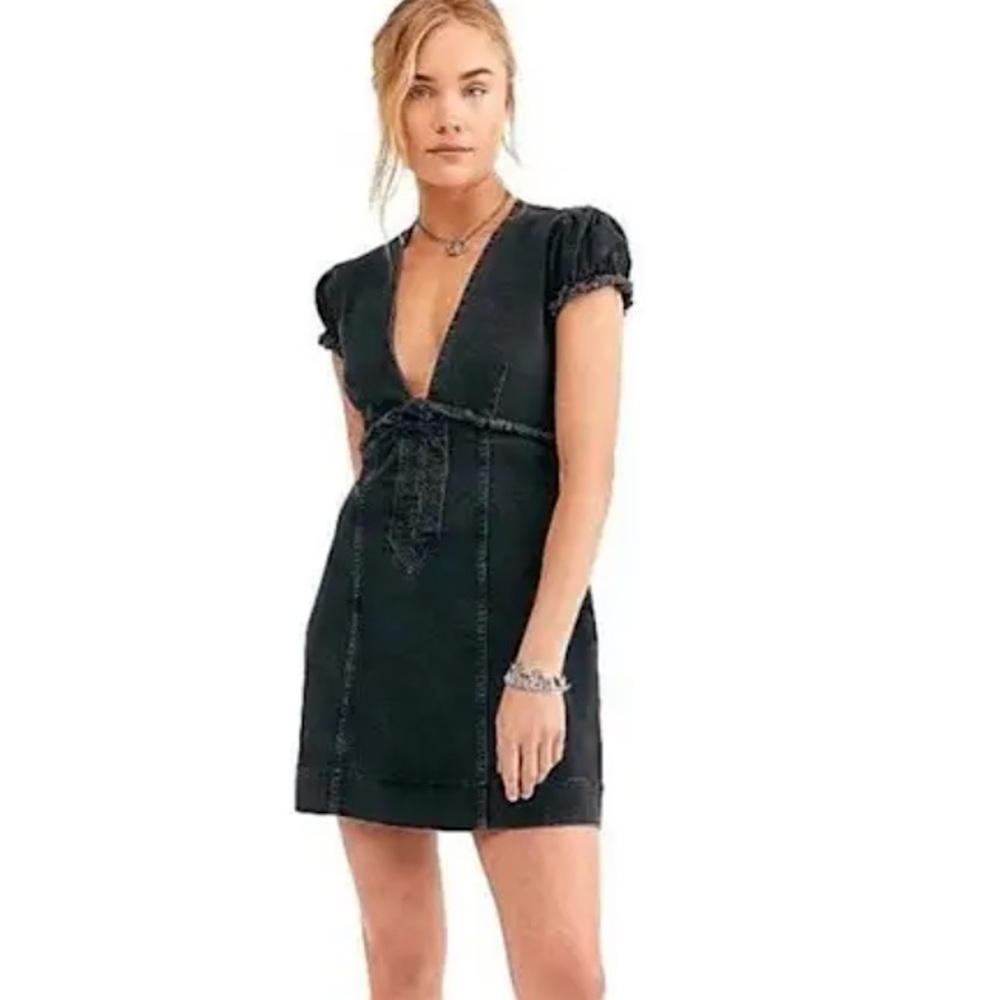 Free People Something Sweet mini black denim dress